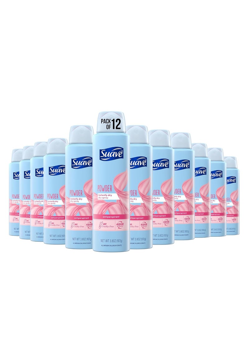 Suave - Suave Dry Spray Antiperspirant Deodorant For Quick and Easy Sweat Protection Powder Fresh 48 hour Protection 3.8 OZ, 12 Count - Image 1