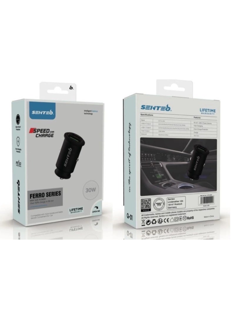 سينتيو شاحن سيارة سينتيو Q-02 بقوة 30 وات بمنفذين (Type-C PD + USB-A) - Image 3