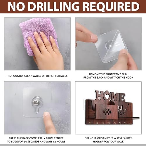 Goelite Key Holder for Home Without Drill with Storage | No Drilling Required | Home Keyholders with 8 Hooks with 2 Powerful Wall Hooks - Image 2