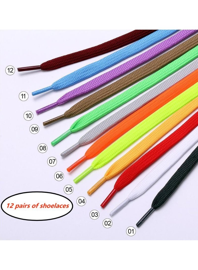 12 Pairs of Flat Colored Shoelaces,8mm Polyester Single Layer Flat Colorful Shoelaces,Colored Shoe Laces Flat Shoelaces Shoestrings for Sneakers Boots Skate Shoes Sport Shoes - Image 1