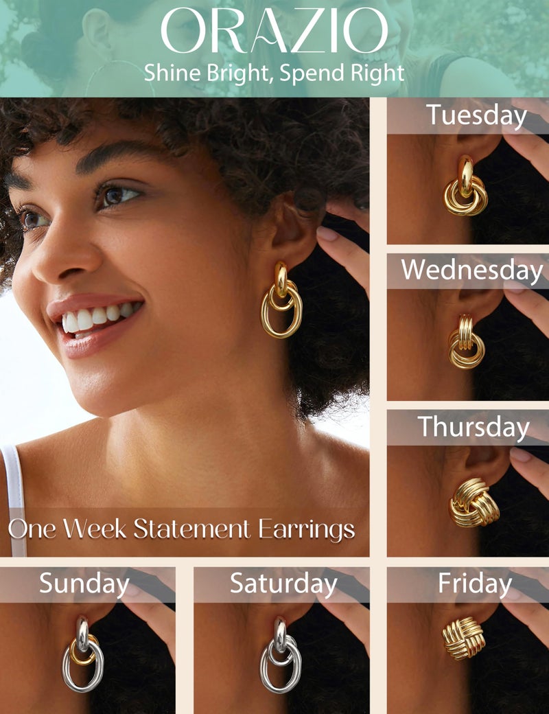 ORAZIO Chunky Gold Plated Knot Earrings for Womens Trendy 925 Silver Statement Lightweight Dangle Drop Hypoallergenic Large Geometric Stud Earring Jewelry for Women D - Image 2