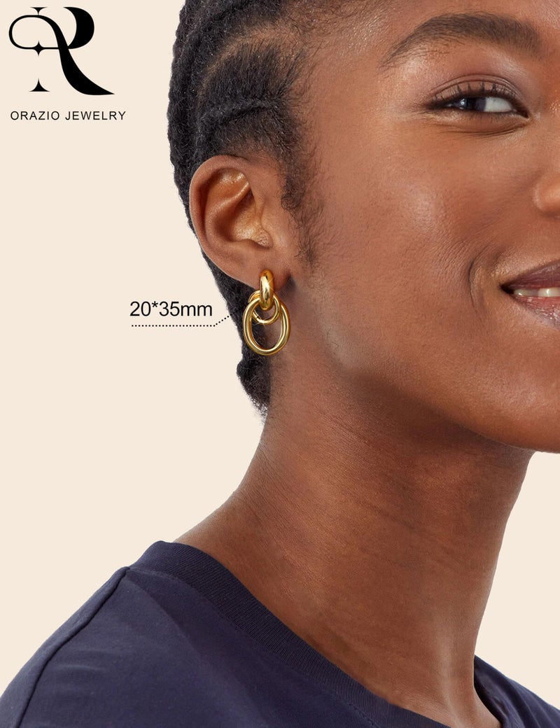 ORAZIO Chunky Gold Plated Knot Earrings for Womens Trendy 925 Silver Statement Lightweight Dangle Drop Hypoallergenic Large Geometric Stud Earring Jewelry for Women D - Image 4