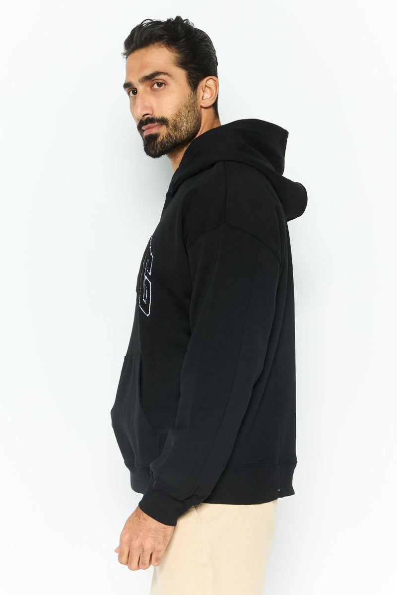 GOOD FOR NOTHING Men Oversized Hooded Embroidered Logo Long Sleeve Sweatshirt, Black - Image 3