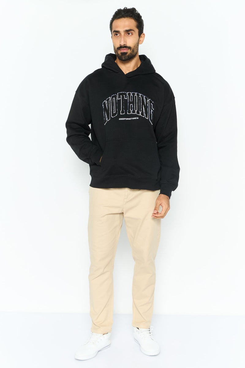GOOD FOR NOTHING Men Oversized Hooded Embroidered Logo Long Sleeve Sweatshirt, Black - Image 2