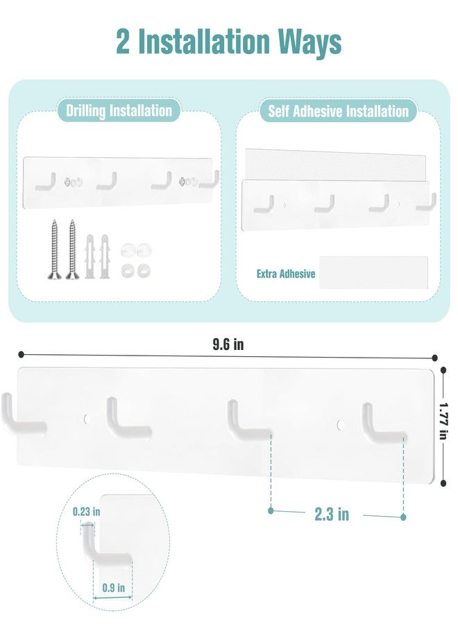 RELBRO Key Holder Wall Mount, White Metal Key Hanger Self Adhesive Key Rail with 4 Key Hooks Key Rack Organizer 2 Options Installation for Entryway Hallway Kitchen RV Camper - Image 2