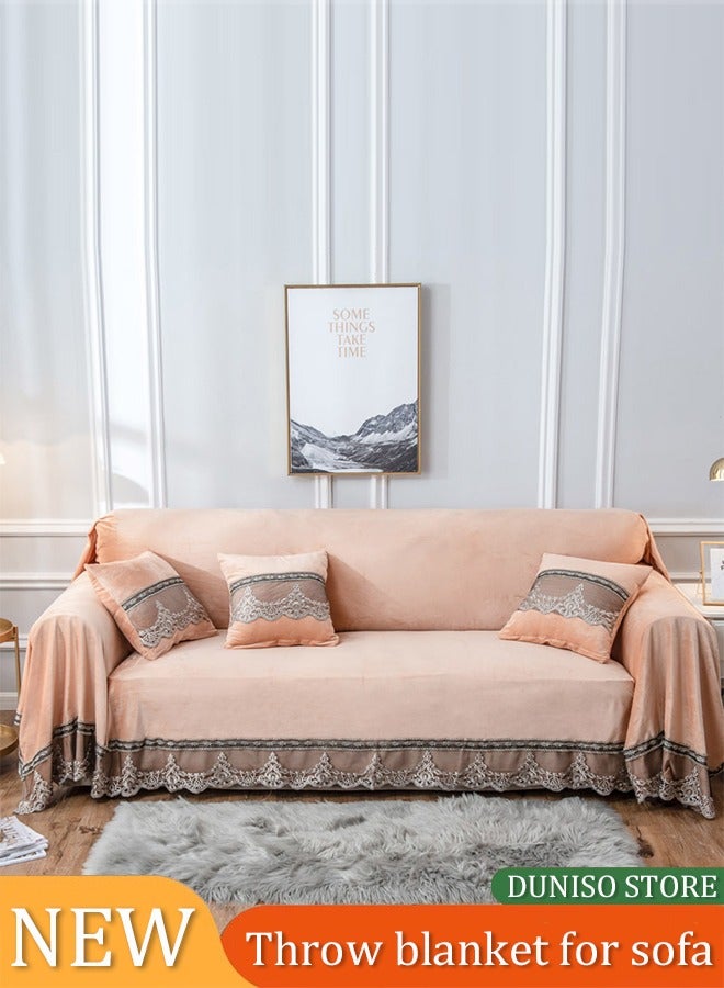 DUNISO Sofa cover, chenille tassels sofa blanket, towel blanket, one piece furniture protective cover, dustproof and anti slip, suitable for all seasons, suitable for sofa bed and living room decoration, 200 * 260cm - Image 1