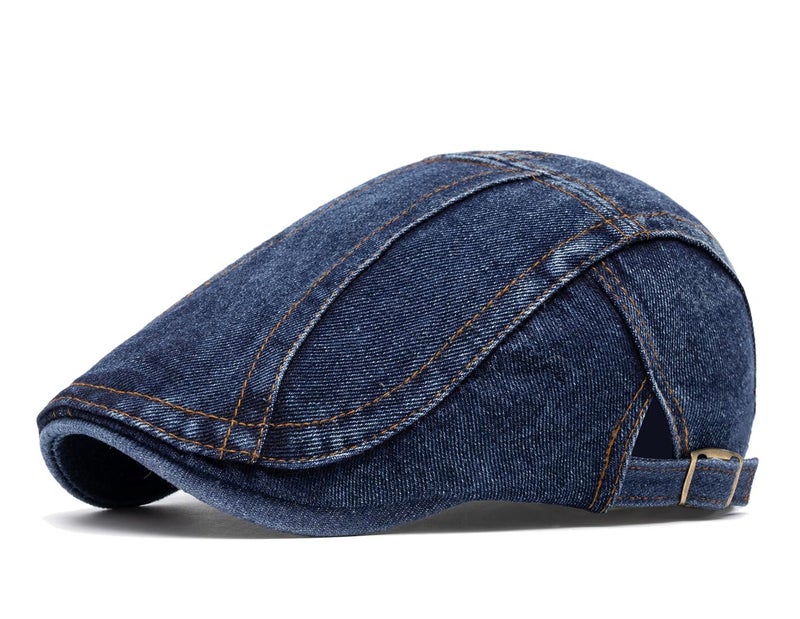 Quanhaigou Unisex Denim Flat Ivy Gatsby Newsboy Cabbie Driving Hat Cap, Jean Blue, One Size - Image 1