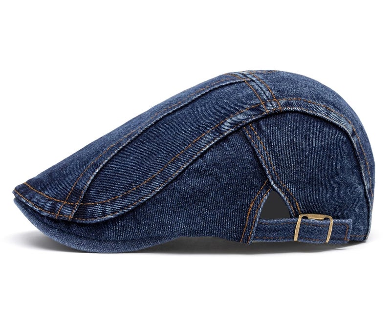 Quanhaigou Unisex Denim Flat Ivy Gatsby Newsboy Cabbie Driving Hat Cap, Jean Blue, One Size - Image 2
