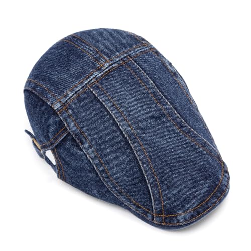 Quanhaigou Unisex Denim Flat Ivy Gatsby Newsboy Cabbie Driving Hat Cap, Jean Blue, One Size - Image 3