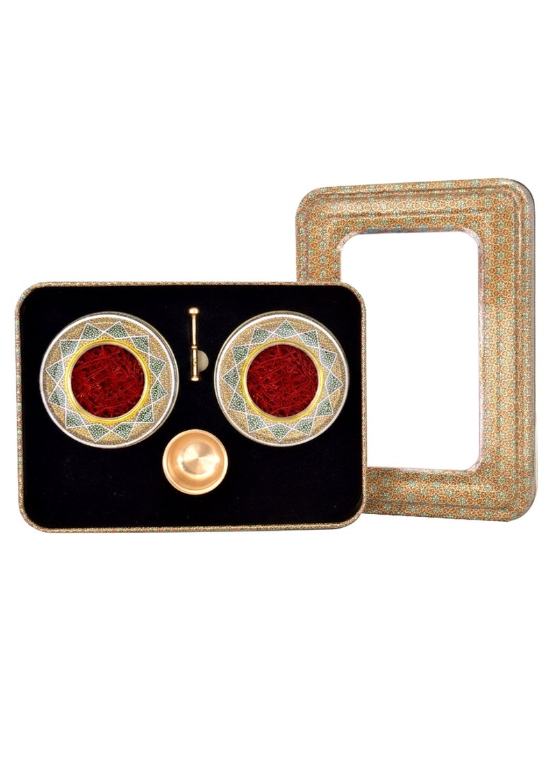 ZARCHIN Saffron Gift Box – 2x1g Super Negin Saffron with Brass Mortar – Elegant Tin Gift Set - Image 1