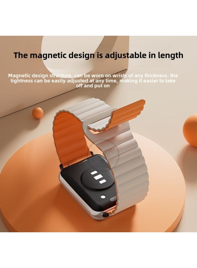 For huawei Fit Watch With Magnetic Silicone For huawei Fit2 Strap For Men And Women Ins Style Sports Personality Tide-Color:Magnetic Loop Strap-black Orange-suitable For huawei Watch Fit2+silver Connector  - Image 4