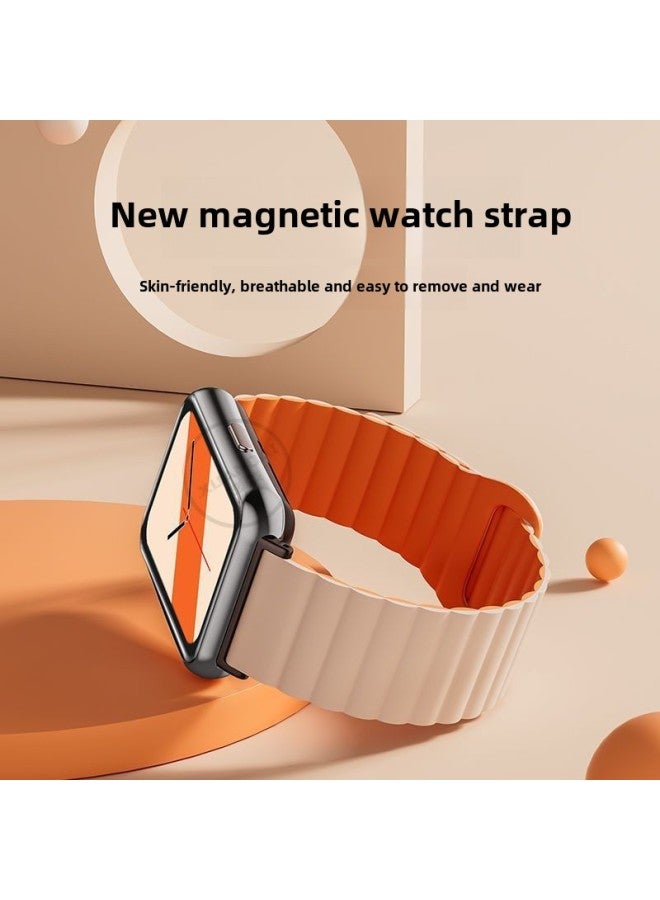 For huawei Fit Watch With Magnetic Silicone For huawei Fit2 Strap For Men And Women Ins Style Sports Personality Tide-Color:Magnetic Loop Strap-black Orange-suitable For huawei Watch Fit2+silver Connector  - Image 3