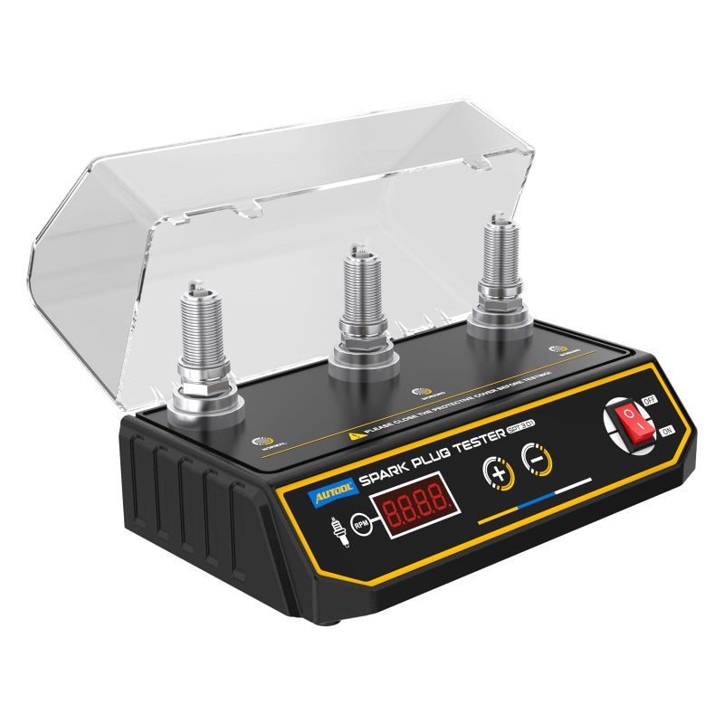 AUTOOL Spark Plug Tester Automotive Engine Ignition Coil Tester 200-9000rpm Adjustable Working Frequency, Three Holes Spark Plug Gap Tool with Protective Cover for All 12V Gasoline Vehicles - Image 1