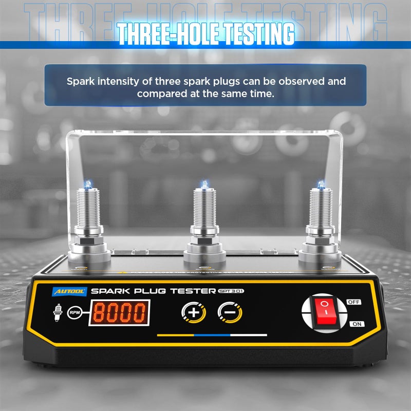 AUTOOL Spark Plug Tester Automotive Engine Ignition Coil Tester 200-9000rpm Adjustable Working Frequency, Three Holes Spark Plug Gap Tool with Protective Cover for All 12V Gasoline Vehicles - Image 2
