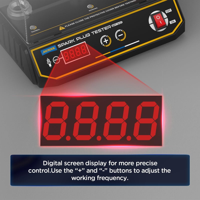 AUTOOL Spark Plug Tester Automotive Engine Ignition Coil Tester 200-9000rpm Adjustable Working Frequency, Three Holes Spark Plug Gap Tool with Protective Cover for All 12V Gasoline Vehicles - Image 4