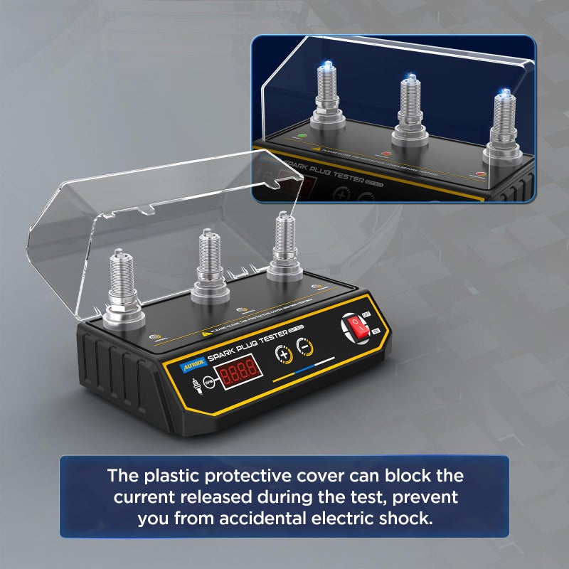 AUTOOL Spark Plug Tester Automotive Engine Ignition Coil Tester 200-9000rpm Adjustable Working Frequency, Three Holes Spark Plug Gap Tool with Protective Cover for All 12V Gasoline Vehicles - Image 5