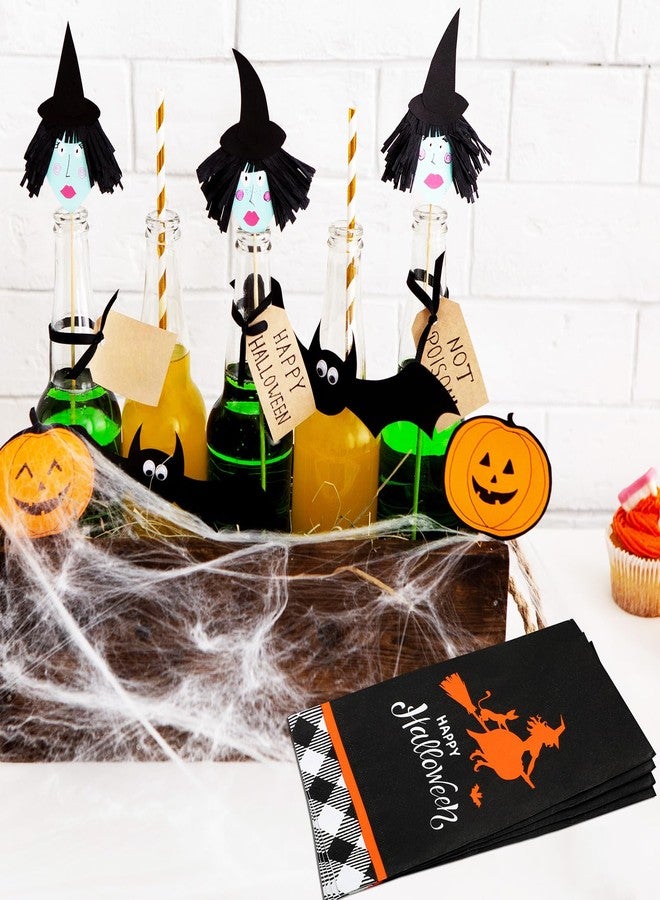 Hotop 100 Pieces Happy Halloween Paper Napkins Halloween Witch Guest Napkins Disposable Cocktail Napkins Dinner Hand Towel Tissues Tableware Bathroom Napkins for Halloween Party - Image 5