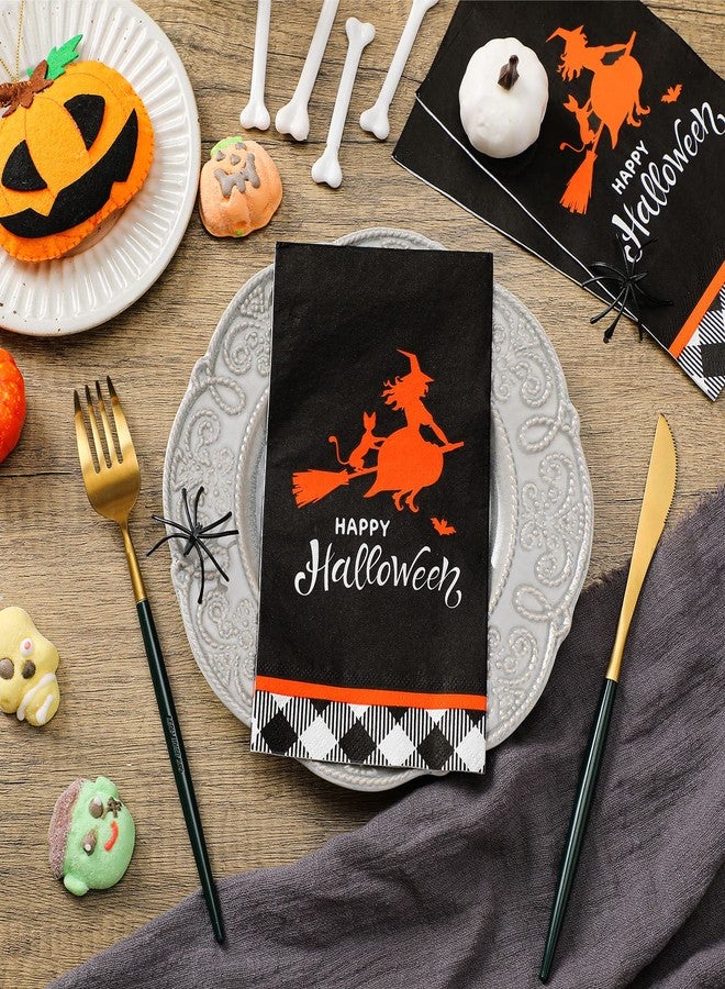 Hotop 100 Pieces Happy Halloween Paper Napkins Halloween Witch Guest Napkins Disposable Cocktail Napkins Dinner Hand Towel Tissues Tableware Bathroom Napkins for Halloween Party - Image 4
