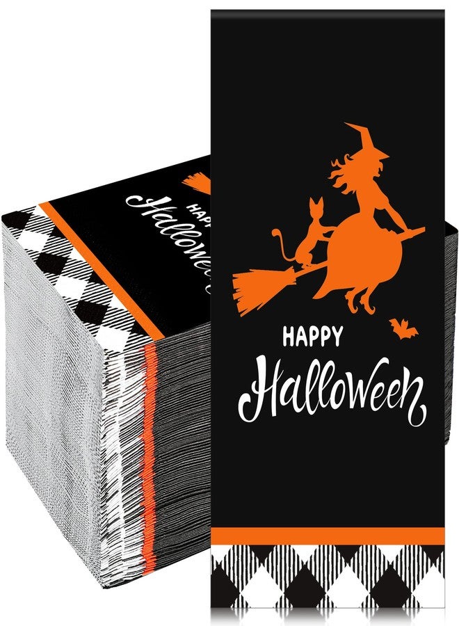 Hotop 100 Pieces Happy Halloween Paper Napkins Halloween Witch Guest Napkins Disposable Cocktail Napkins Dinner Hand Towel Tissues Tableware Bathroom Napkins for Halloween Party - Image 1
