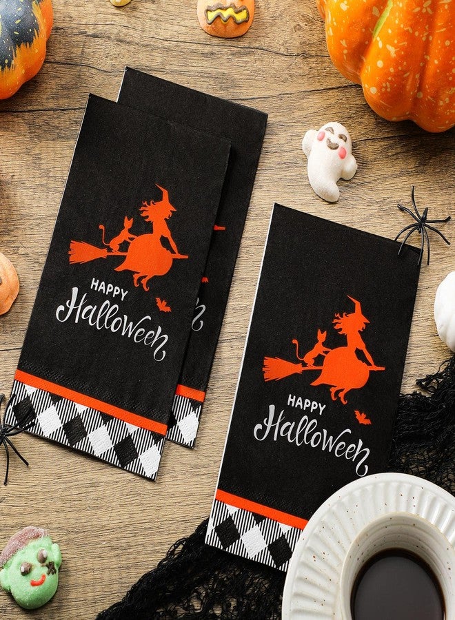 Hotop 100 Pieces Happy Halloween Paper Napkins Halloween Witch Guest Napkins Disposable Cocktail Napkins Dinner Hand Towel Tissues Tableware Bathroom Napkins for Halloween Party - Image 3