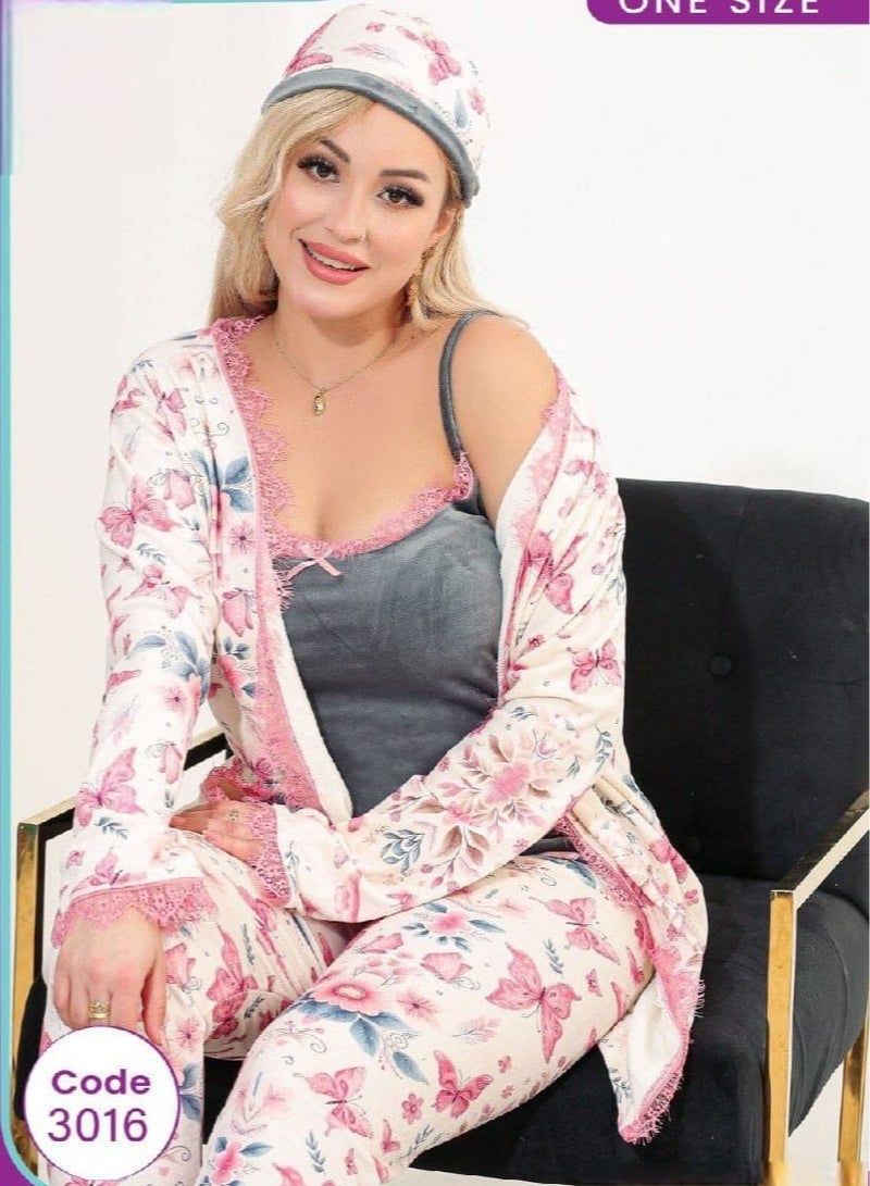 Lilav Heidi and Sheen velvet pajamas for women, winter, 4 pieces - Image 2