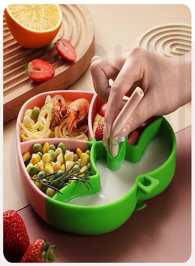 Ostin Food Grade Silicone Food Plate for Babies Kids Children Baby Feeding Plate with Compartment partition Suction Plate with Spoon and Fork Toddler Plates for Eating (Strawberry Pink) - Image 4