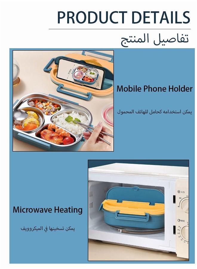 يو إن يو إن أس Stainless Steel Portable Lunch Box With Four Compartments,Leak Proof,Water-fillable Bento Box,Stainless Cutlery Set,Bento - Image 4