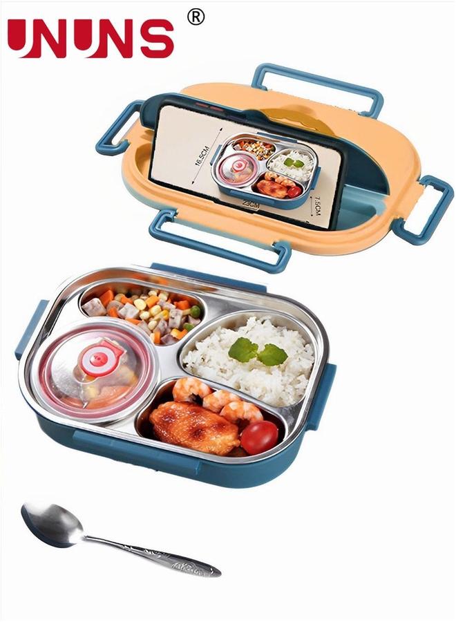 يو إن يو إن أس Stainless Steel Portable Lunch Box With Four Compartments,Leak Proof,Water-fillable Bento Box,Stainless Cutlery Set,Bento - Image 1