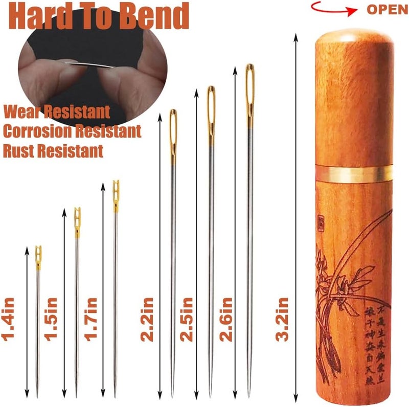 ECROCY Self-Threading Needles, Sewing Needles, Needle Threader with Needle case Carving Pattern, Threaded from The top, Golden, 18 Pack - Image 4