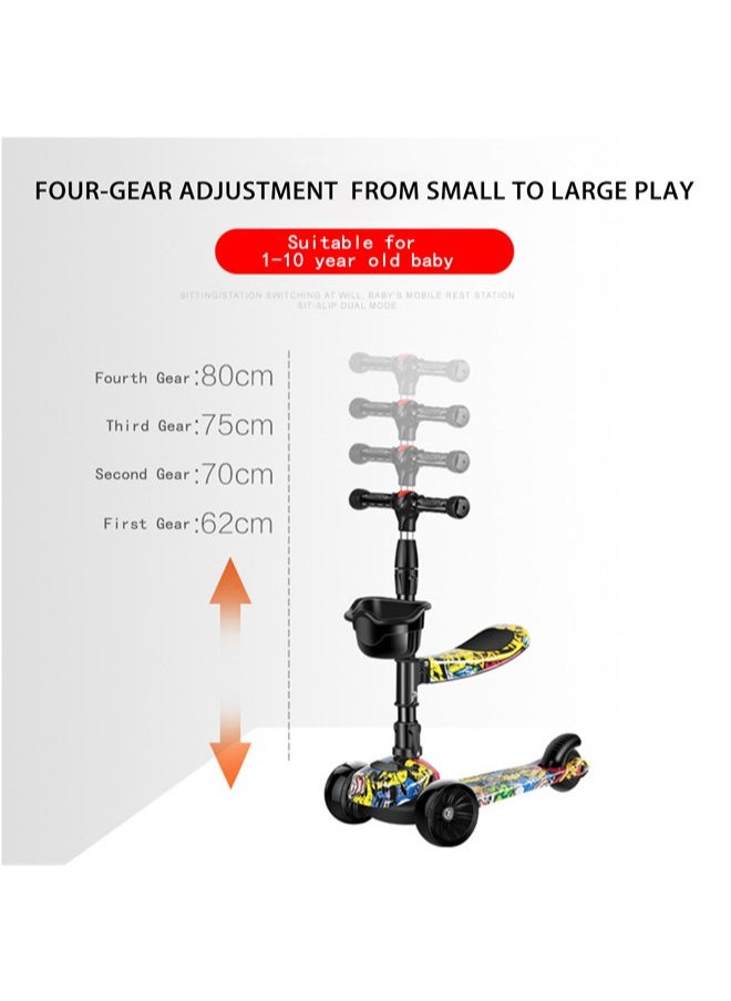 Denzoz Kick Scooter 3 Adjustable Height Foldable Scooter for Kids Removable Seat LED Light up Wheels and Music for Children 1-10 Years Old  - Image 3
