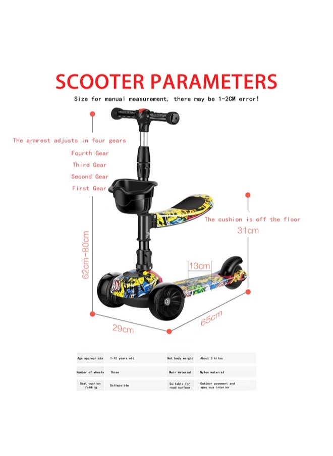 Denzoz Kick Scooter 3 Adjustable Height Foldable Scooter for Kids Removable Seat LED Light up Wheels and Music for Children 1-10 Years Old  - Image 4