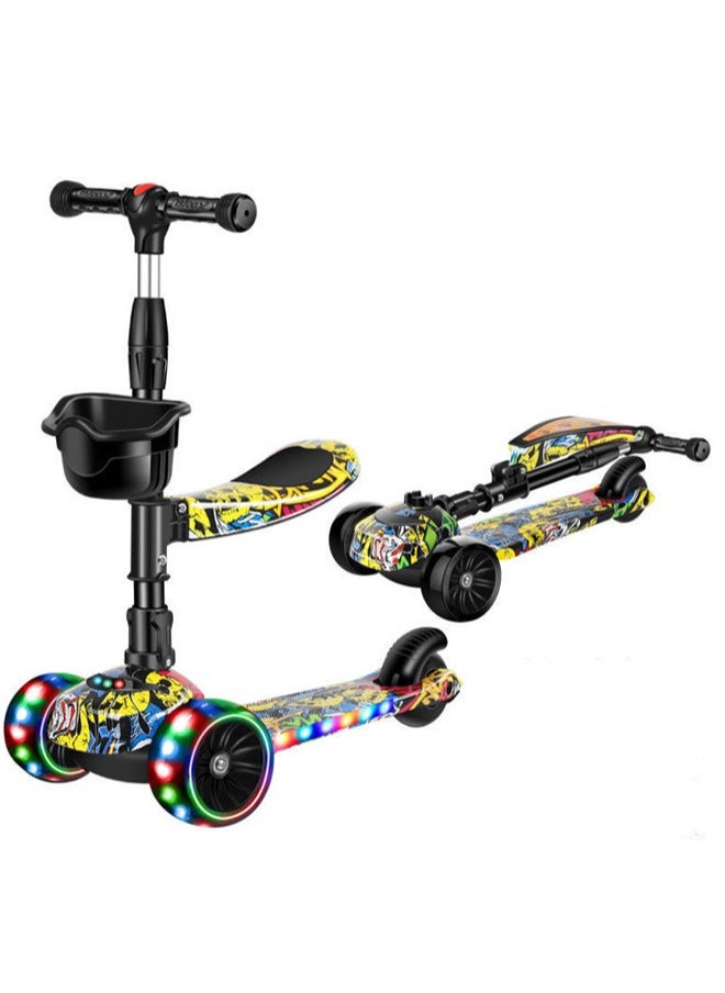 Denzoz Kick Scooter 3 Adjustable Height Foldable Scooter for Kids Removable Seat LED Light up Wheels and Music for Children 1-10 Years Old  - Image 1