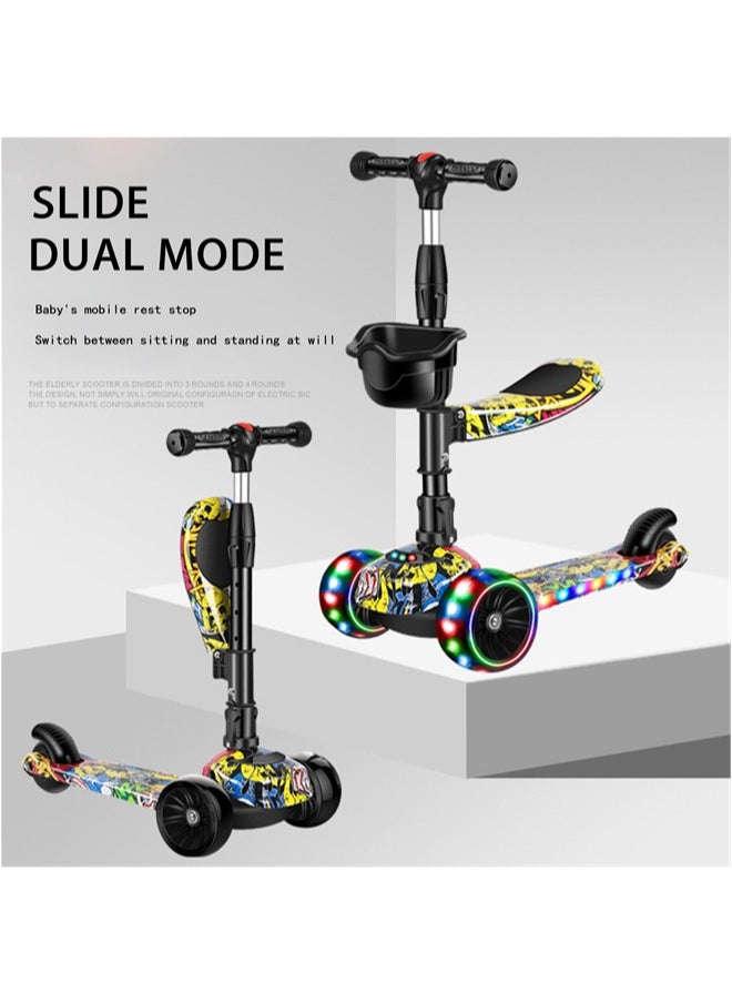 Denzoz Kick Scooter 3 Adjustable Height Foldable Scooter for Kids Removable Seat LED Light up Wheels and Music for Children 1-10 Years Old  - Image 2