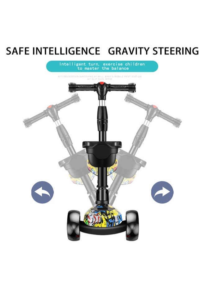 Denzoz Kick Scooter 3 Adjustable Height Foldable Scooter for Kids Removable Seat LED Light up Wheels and Music for Children 1-10 Years Old  - Image 5