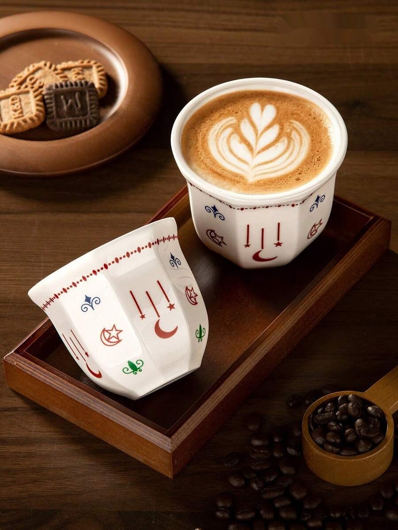 70ml /180ml /250mlCeramicEspresso Cups, Middle Eastern TurkishTeaCoffee Mug Set, Moon & Star Pattern Porcelain Cups for Arabic Coffee, Home Kitchen, Cafe, FamilyGathering, Elegant Drinkware  Decor - Image 3