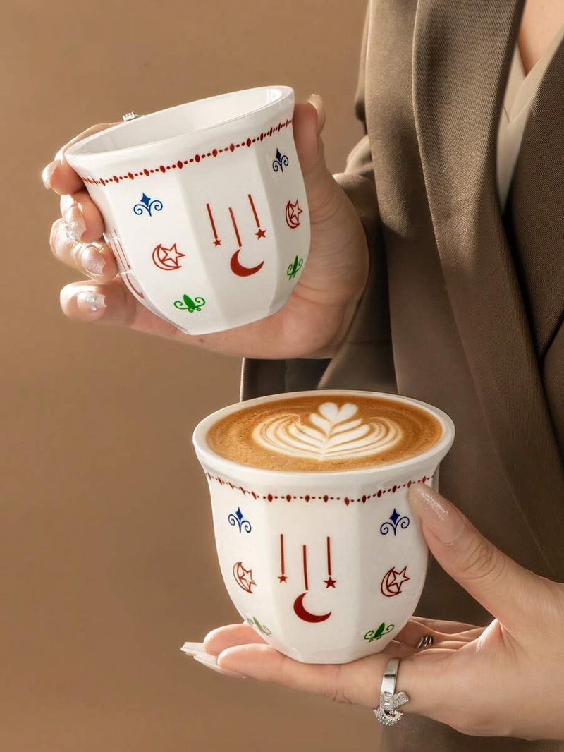 70ml /180ml /250mlCeramicEspresso Cups, Middle Eastern TurkishTeaCoffee Mug Set, Moon & Star Pattern Porcelain Cups for Arabic Coffee, Home Kitchen, Cafe, FamilyGathering, Elegant Drinkware  Decor - Image 1