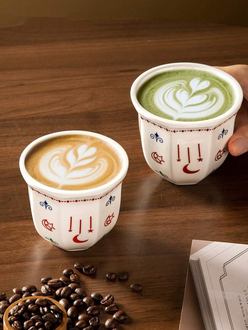 70ml /180ml /250mlCeramicEspresso Cups, Middle Eastern TurkishTeaCoffee Mug Set, Moon & Star Pattern Porcelain Cups for Arabic Coffee, Home Kitchen, Cafe, FamilyGathering, Elegant Drinkware  Decor - Image 4