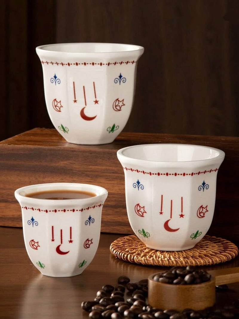 70ml /180ml /250mlCeramicEspresso Cups, Middle Eastern TurkishTeaCoffee Mug Set, Moon & Star Pattern Porcelain Cups for Arabic Coffee, Home Kitchen, Cafe, FamilyGathering, Elegant Drinkware  Decor - Image 2