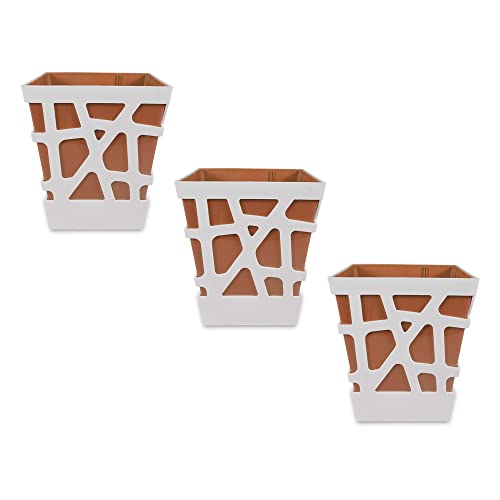 Sharpex Mosaic Pot, Self-Watering Mechanism Planter, Use for Home Decoration and Gardening, Modern Pot for All House Plants, Flowers, Herbs, Vegetables- Pack of 3(Terra Brown) - Image 1