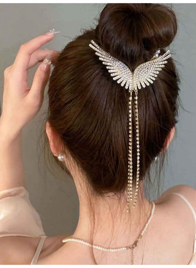 اكسسوارات شعر مشبك شعر بتصميم اجنحه مزينه باحجار الراين لامعه و لؤلؤ مناسب لتسريحات الكعكة  او الرفع مثالي للأعراس، الخطوبة، أو أي مناسبة خاصة. - Image 1