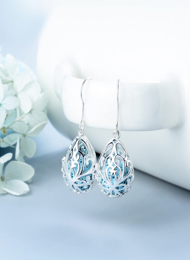 INFUSEU Essential Oil Jewelry for Women Anxiety, Fun Lava Rock Stone Aromatherapy Diffuser Dangle Earrings Teardrop Filagree Flower Drop Ear Ring - Image 2