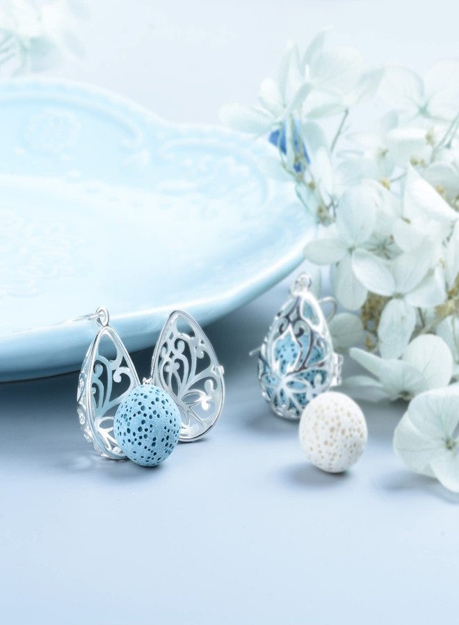 INFUSEU Essential Oil Jewelry for Women Anxiety, Fun Lava Rock Stone Aromatherapy Diffuser Dangle Earrings Teardrop Filagree Flower Drop Ear Ring - Image 3