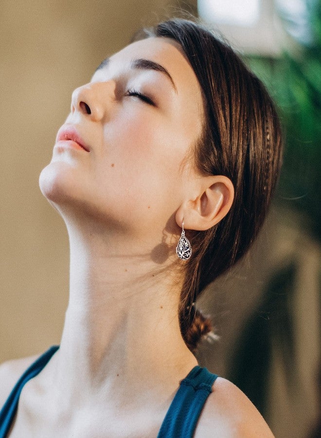INFUSEU Essential Oil Jewelry for Women Anxiety, Fun Lava Rock Stone Aromatherapy Diffuser Dangle Earrings Teardrop Filagree Flower Drop Ear Ring - Image 5