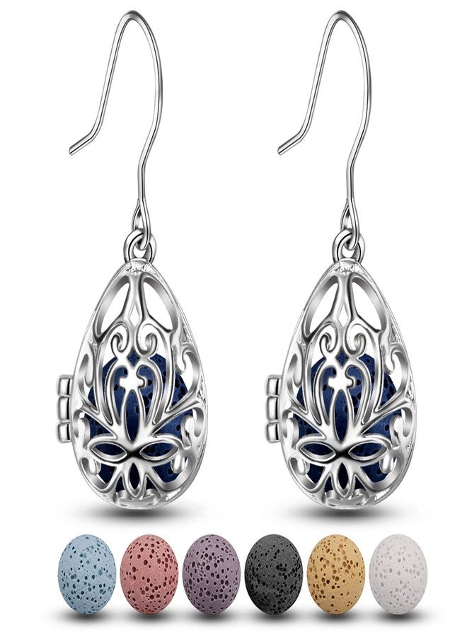 INFUSEU Essential Oil Jewelry for Women Anxiety, Fun Lava Rock Stone Aromatherapy Diffuser Dangle Earrings Teardrop Filagree Flower Drop Ear Ring - Image 1