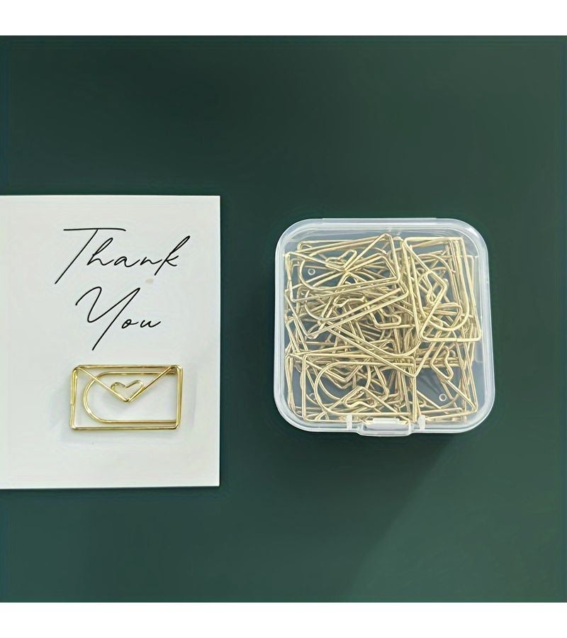 Golden Envelopes 20 boxes Envelope-Shaped Paper Clips Keep Your Desk Tidy Suitable for Art Home and Daily Use - Image 1
