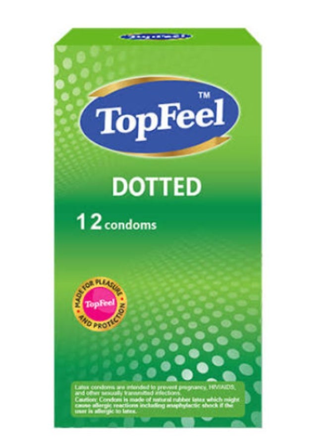 TopFeel Dotted Condoms – Textured Lubricated Latex Condoms, Pack of 12