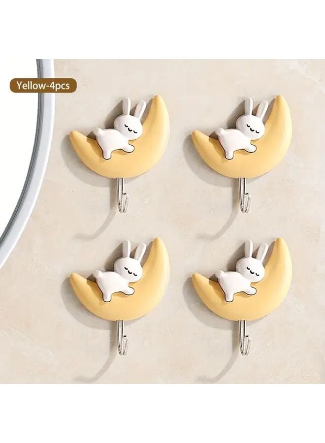 Yellow Adhesive Hooks 4pcs Creative Rabbit Design for Hats and Clothes - Image 1