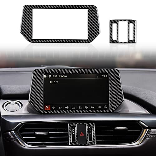 JUPIZEUS Carbon Fiber, Car Navigation Screen Panel Cover, Central Control Air Conditioner Outlet Sticker for Mazda 6 2016-2017.5 with Automatic Transmission, Auto Interior Trim, 2PCS, Black - Image 1