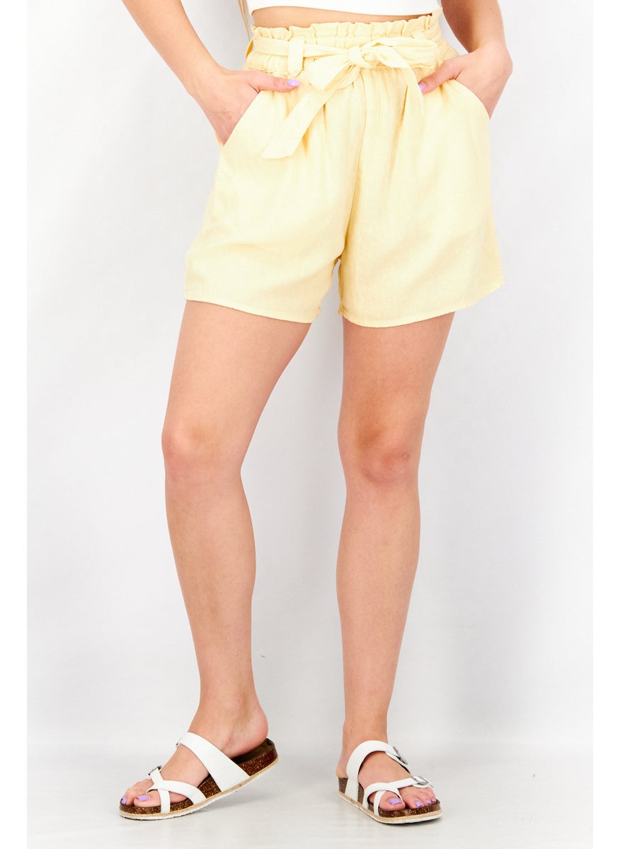 Women Tie Waist Solid Basic  Short, Yellow - pzsku/ZD3B3ECC1EF84B5C2702DZ/45/_/1732780807/ff213193-88b4-466a-be47-871de3e7bf9d