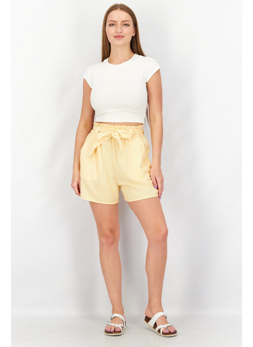 Women Tie Waist Solid Basic  Short, Yellow - pzsku/ZD3B3ECC1EF84B5C2702DZ/45/_/1739110647/9044208a-62cf-4638-bb2a-7d7ecc2f1d8c